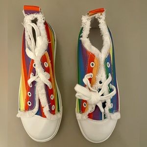 Cutest rainbow lace-up shoes (brand new)!
